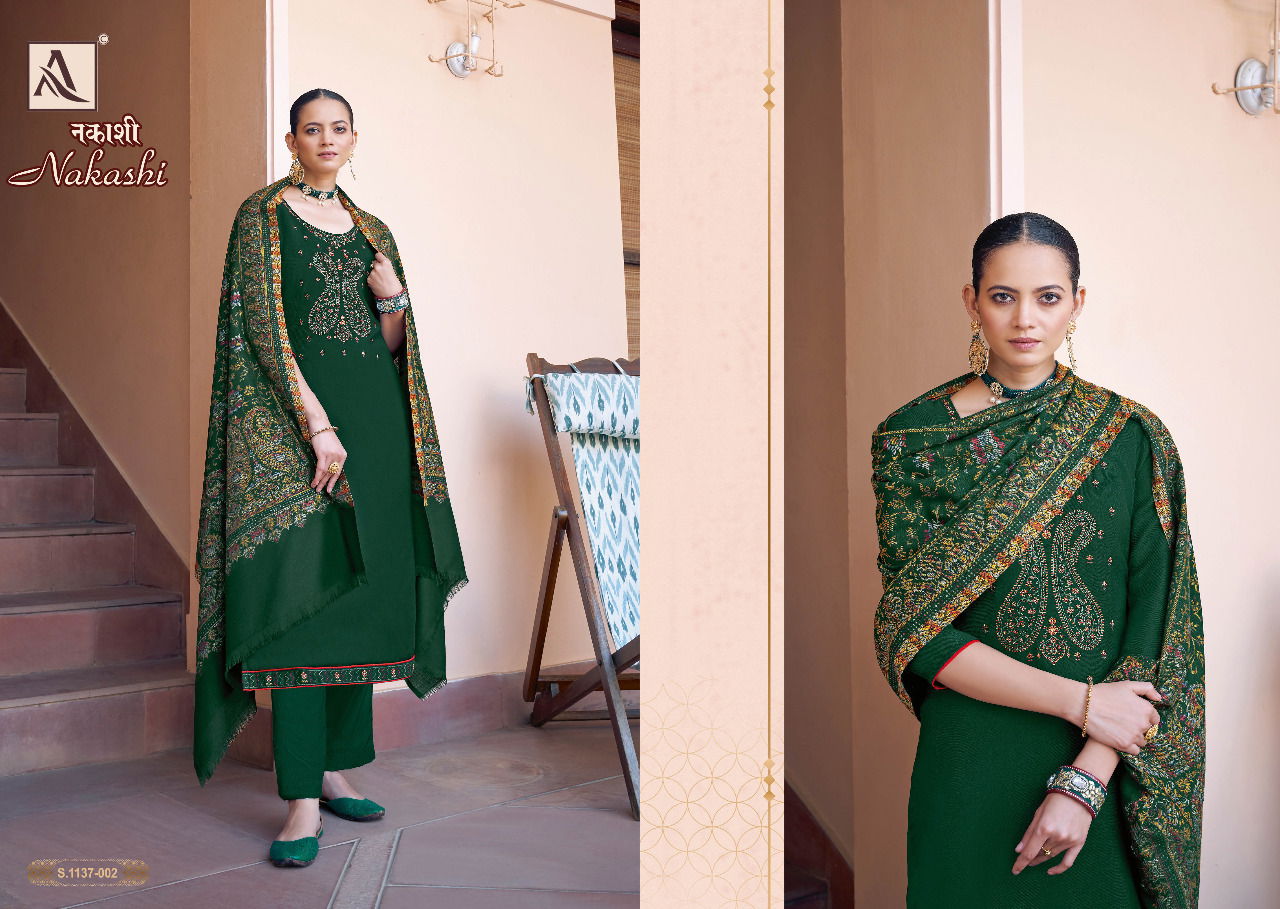 Alok Nakashi Festive Wear Wholesale Pashmina Dress Material
